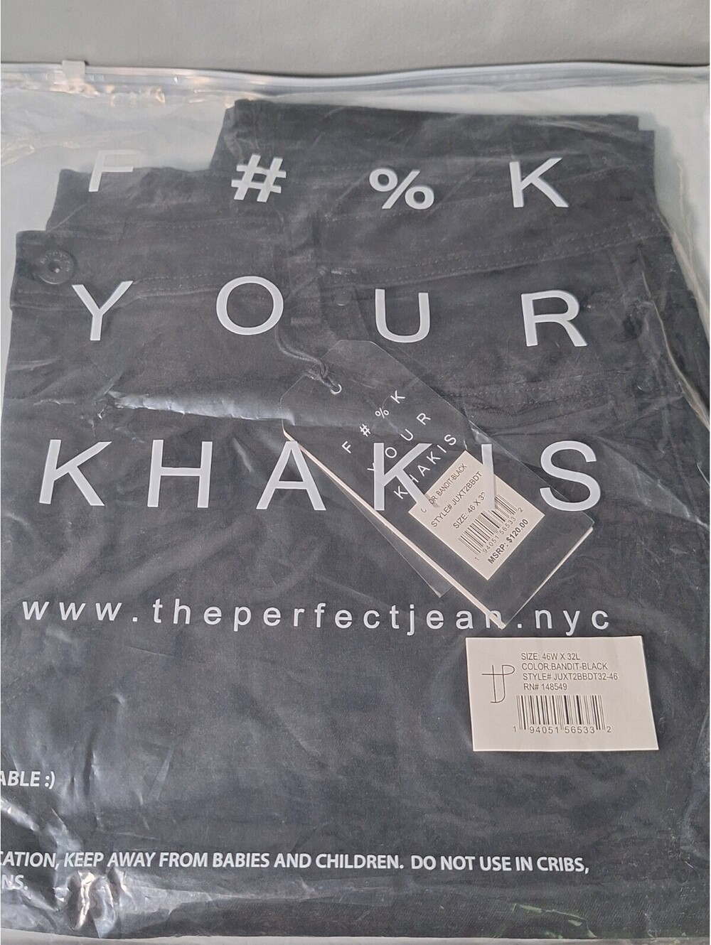 F#%K YOUR KHAKIS 46 x 32 bandit black skinny fit the perfect jean nyc